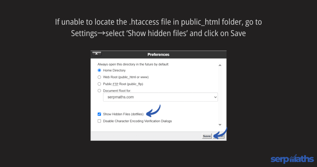 finding hidden htaccess in cPanel