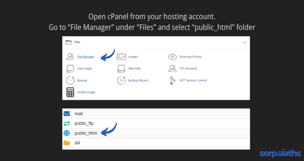 htaccess file location cPanel